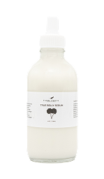 A clear dropper bottle filled with a milky white liquid labeled True Jelly Serum, with minimalistic black text and a simple illustration on the white label.